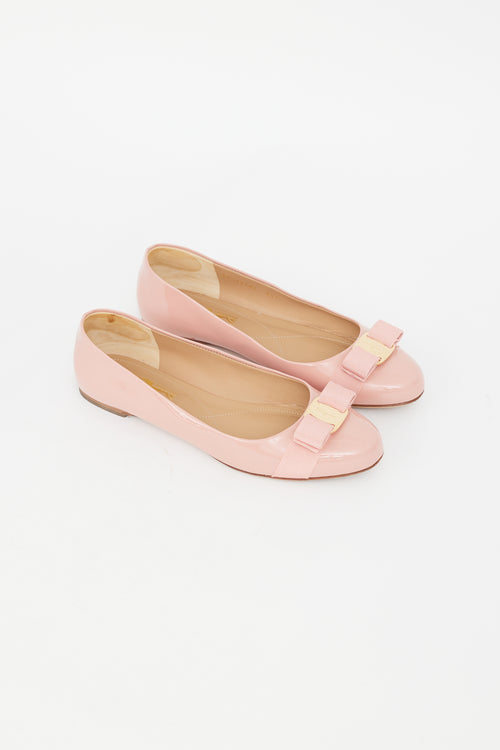 Ferragamo Pink Patent Varina Bow Flat