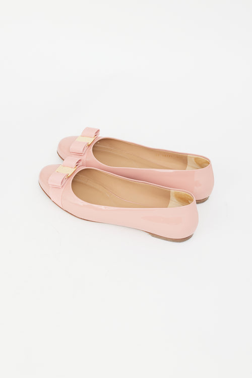 Ferragamo Pink Patent Varina Bow Flat