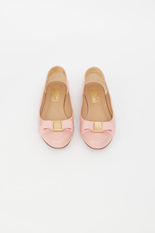 Ferragamo Pink Patent Varina Bow Flat