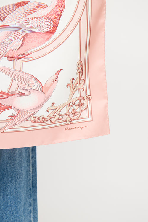 Salvatore Ferragamo Pink 
White Silk Scarf