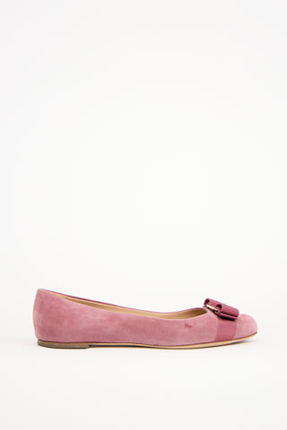 Ferragamo Pink Suede Varina Bow Flat