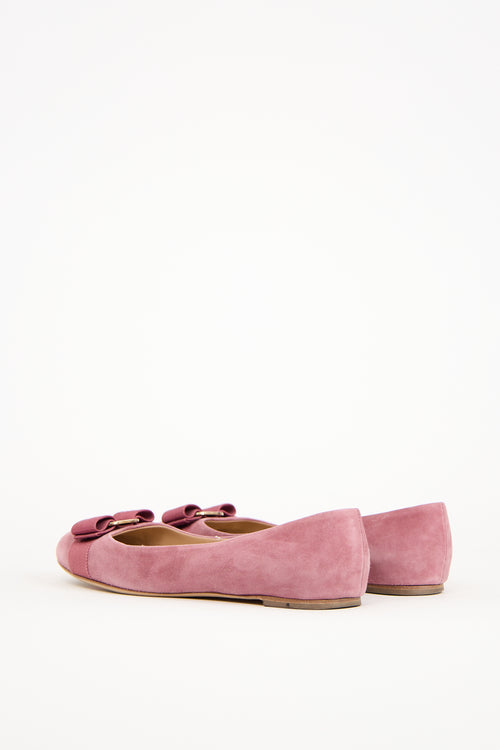 Ferragamo Pink Suede Varina Bow Flat