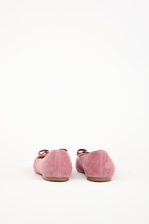 Ferragamo Pink Suede Varina Bow Flat