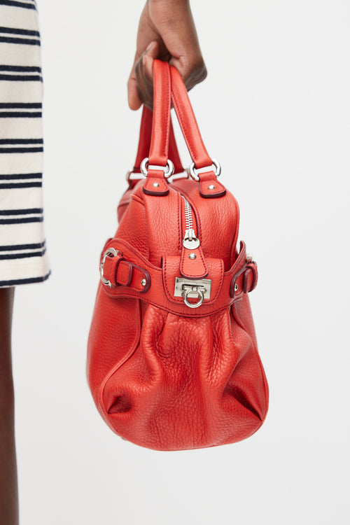 Ferragamo Red Leather Gancini Buckle Top Handle Bag