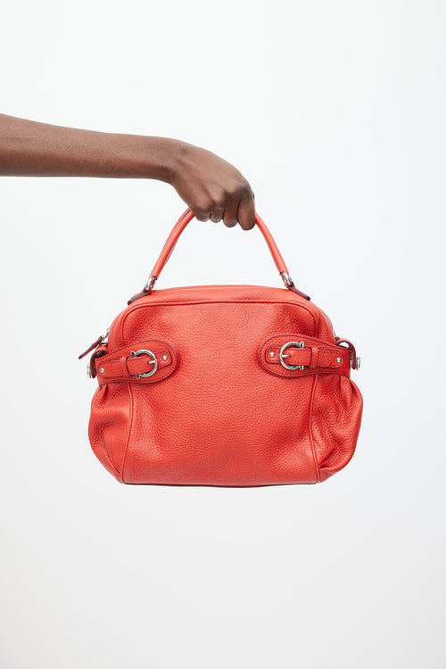 Ferragamo Red Leather Gancini Buckle Top Handle Bag