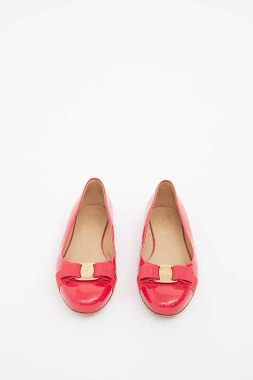 Ferragamo Red Patent Vara Bow Flat