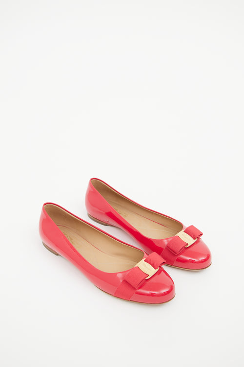 Ferragamo Red Patent Vara Bow Flat