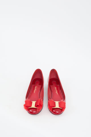 Ferragamo Red Patent Marlia Fringe Bow Ballet Flat