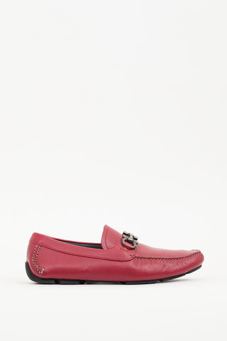 Ferragamo Red Pebbled Leather Driving Loafer