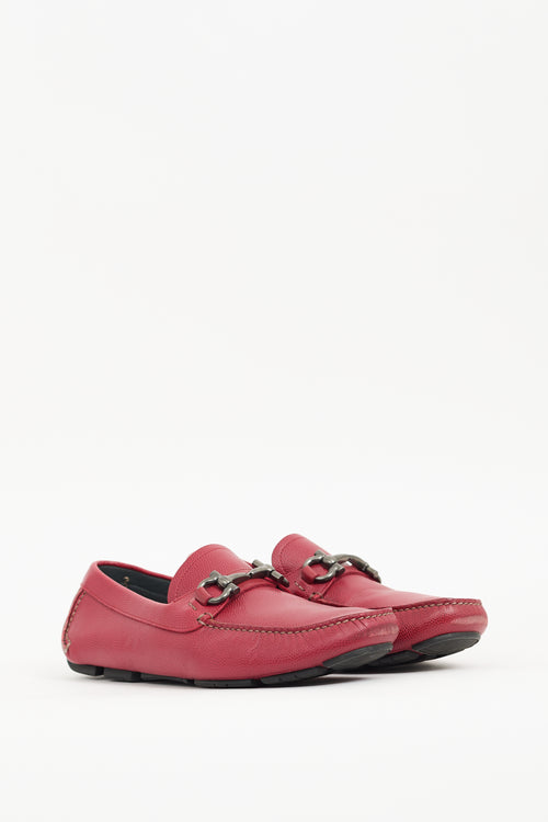 Ferragamo Red Pebbled Leather Driving Loafer