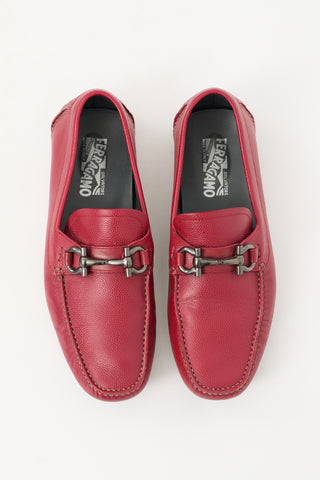 Ferragamo Red Pebbled Leather Driving Loafer