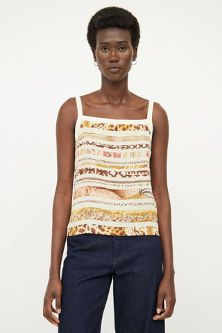 Cream Printed Silk Panel Top Ferragamo