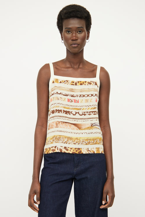 Cream Printed Silk Panel Top Ferragamo