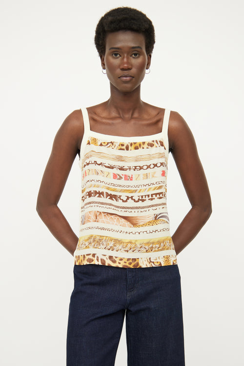 Cream Printed Silk Panel Top Ferragamo