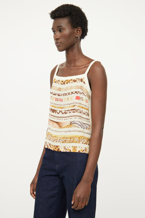 Cream Printed Silk Panel Top Ferragamo