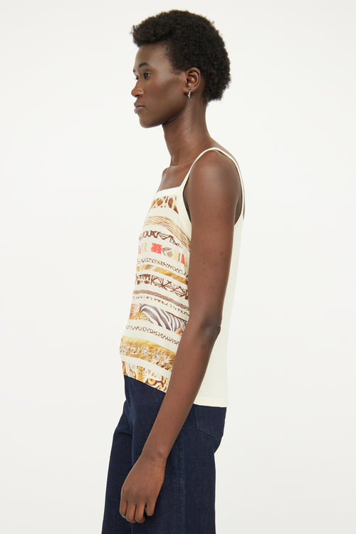 Cream Printed Silk Panel Top Ferragamo