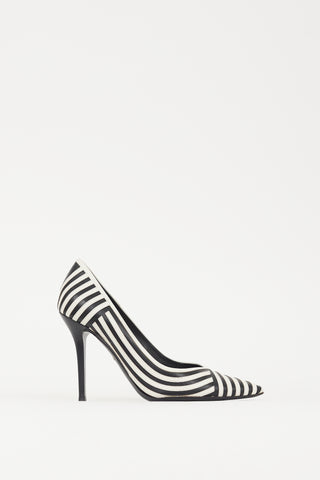 Ferragamo White 
Black Striped Susi Heel