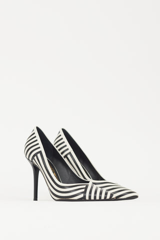 Ferragamo White 
Black Striped Susi Heel