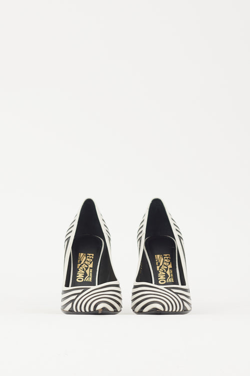 Ferragamo White 
Black Striped Susi Heel