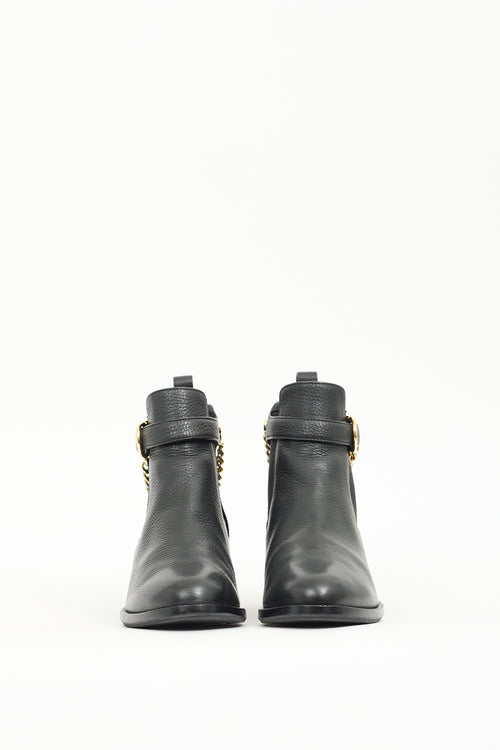 Ferragamo Black Leather Ardisie Chain Boot