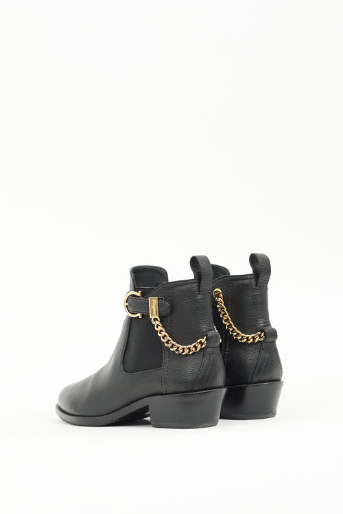 Ferragamo Black Leather Ardisie Chain Boot