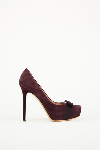 Ferragamo Purple Suede Vara Bow Pump