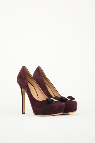 Ferragamo Purple Suede Vara Bow Pump