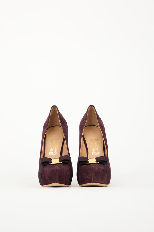 Ferragamo Purple Suede Vara Bow Pump