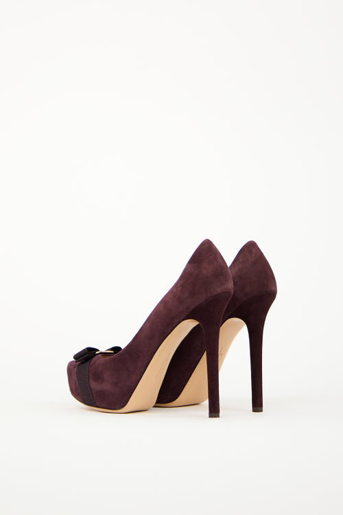 Ferragamo Purple Suede Vara Bow Pump