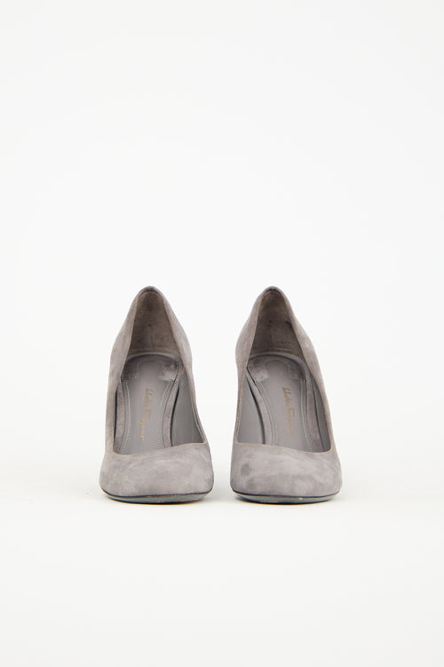 Ferragamo Grey Suede Lucca 85 Pump