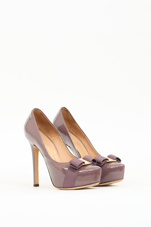 Ferragamo Purple Patent Leather Vara Bow Pump