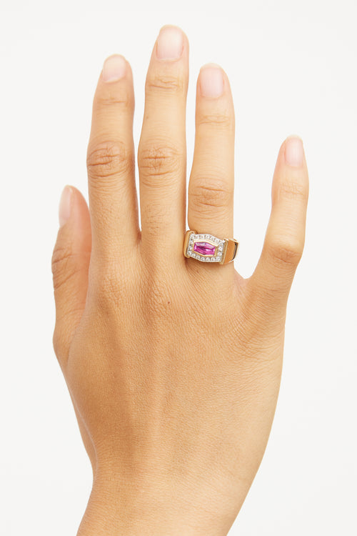 14K White Gold 
Yellow Gold Pink Sapphire Diamond Ring