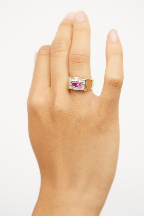 14K White Gold 
Yellow Gold Pink Sapphire Diamond Ring