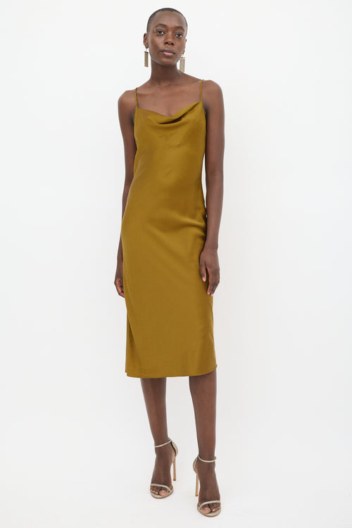 Fleur Du Mal Gold Silk Cowl Slip Dress