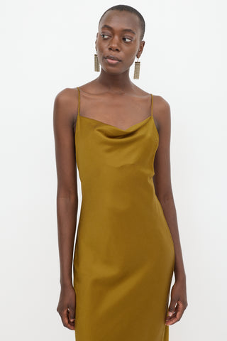 Fleur Du Mal Gold Silk Cowl Slip Dress