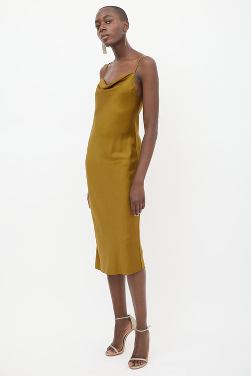 Fleur Du Mal Gold Silk Cowl Slip Dress