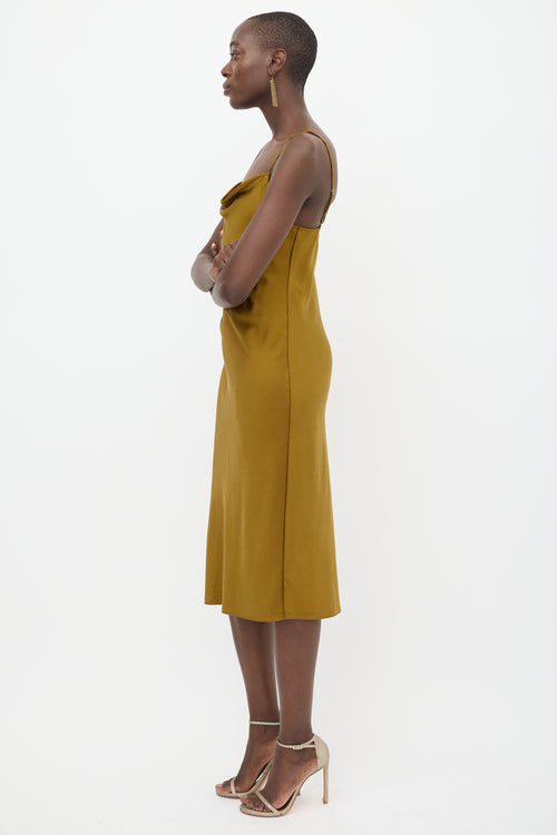 Fleur Du Mal Gold Silk Cowl Slip Dress