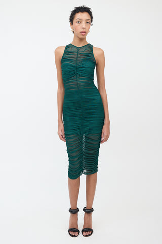 Fleur Du Mal Green Sheer Ruched Dress