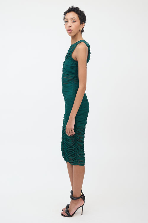 Fleur Du Mal Green Sheer Ruched Dress