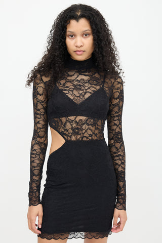 Fleur Du Mal Black Lace Cut Out Dress