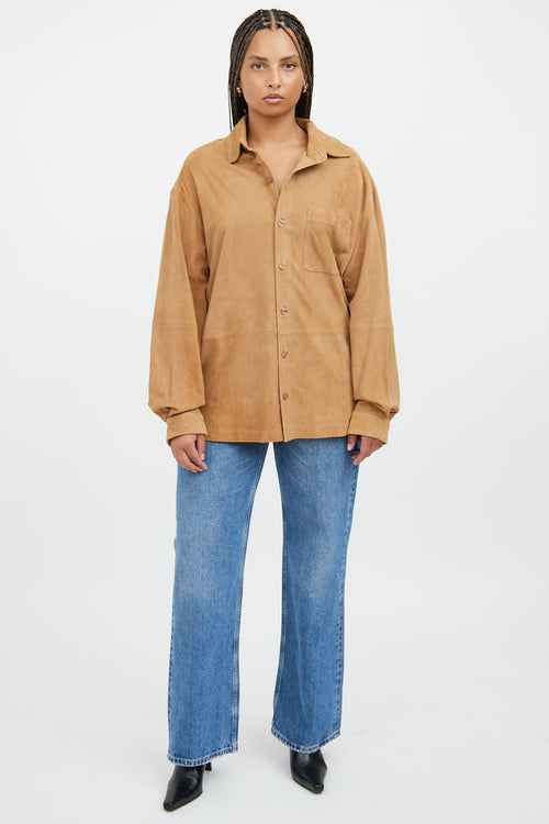 VSP Archive Brown Suede Leather Button Up Top