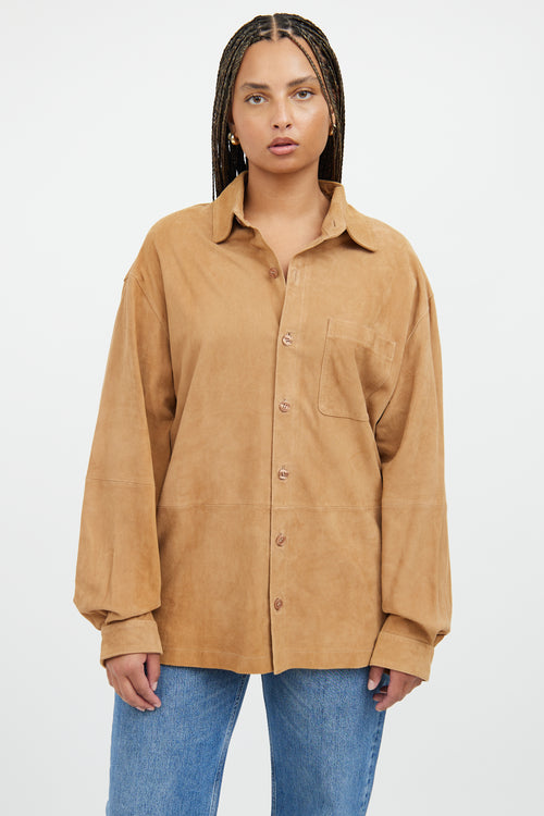 VSP Archive Brown Suede Leather Button Up Top