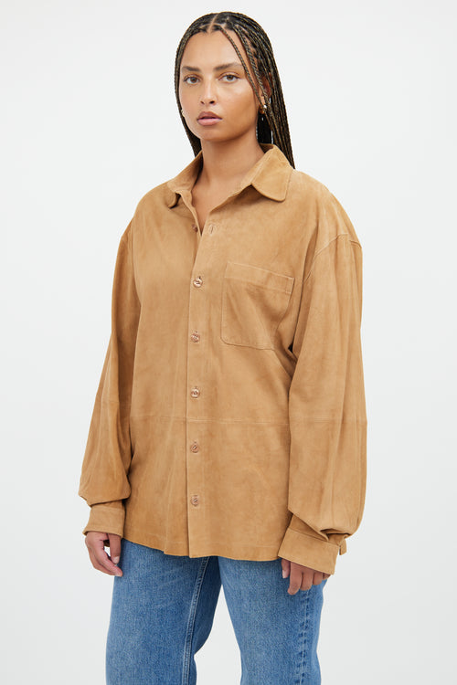 VSP Archive Brown Suede Leather Button Up Top