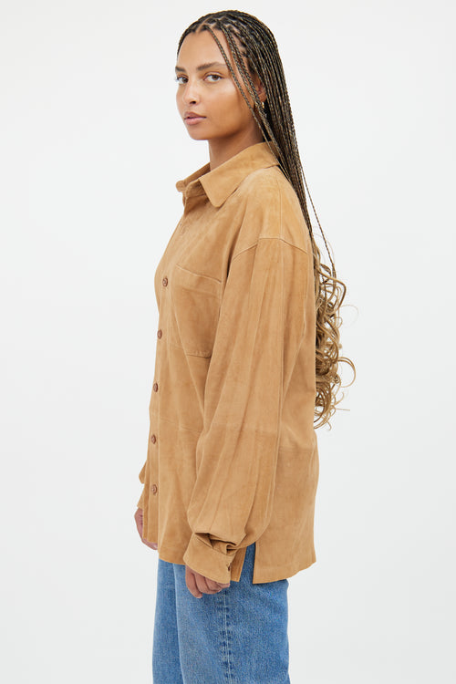 VSP Archive Brown Suede Leather Button Up Top