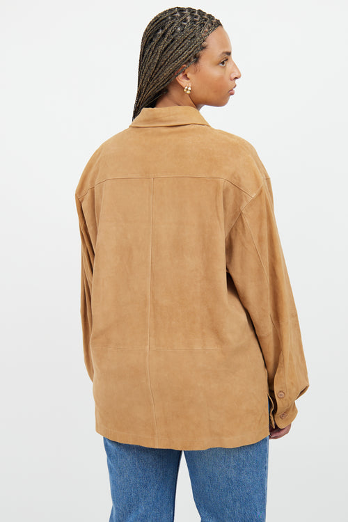 VSP Archive Brown Suede Leather Button Up Top