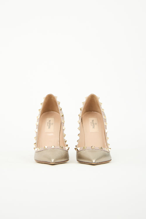 Valentino Gold Leather Rockstud Pump