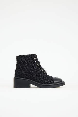 Chanel 2022 Leather 
Tweed Combat Boot