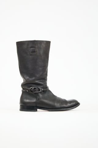 Gucci Leather Interlocking GG Riding Boot