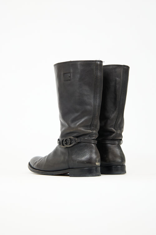 Gucci Leather Interlocking GG Riding Boot