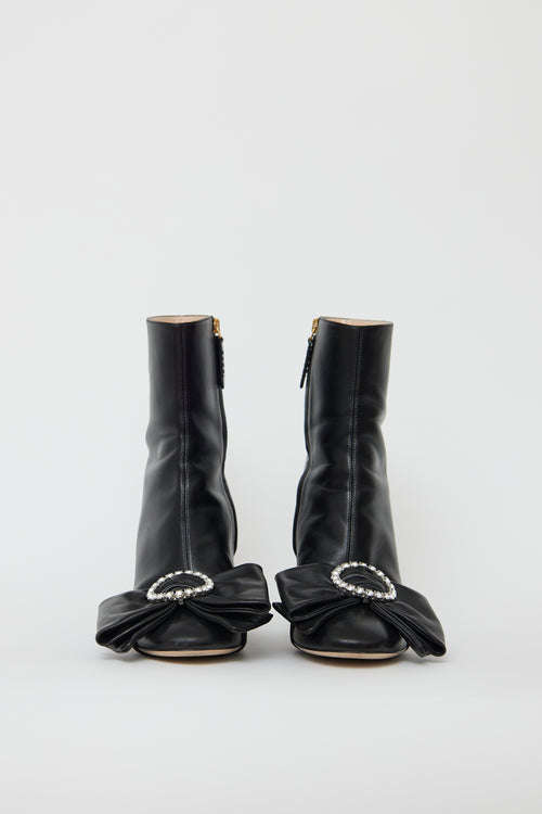 Gucci Black Leather Crystal Bow Boot